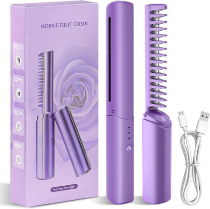 Portable Mini Hair Straightener | Rechargeable Mini Adjustable Hair Straightener Hot Comb