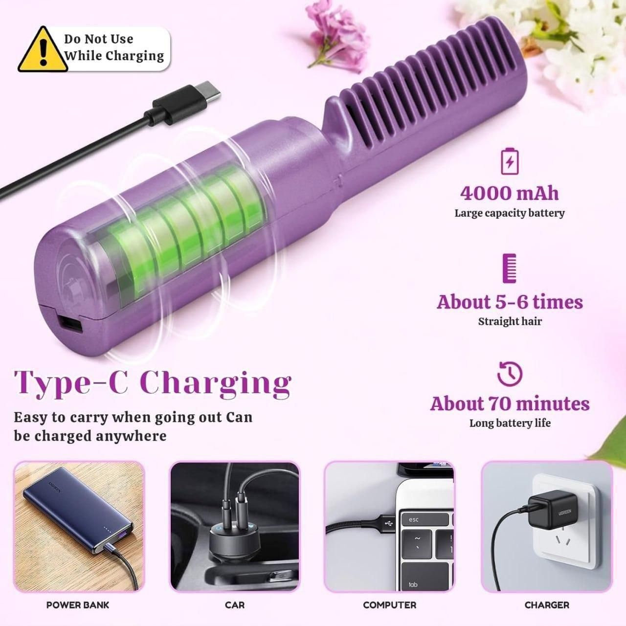 Portable Mini Hair Straightener | Rechargeable Mini Adjustable Hair Straightener Hot Comb