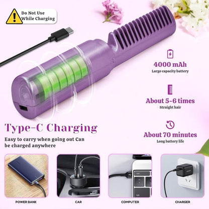 Portable Mini Hair Straightener | Rechargeable Mini Adjustable Hair Straightener Hot Comb